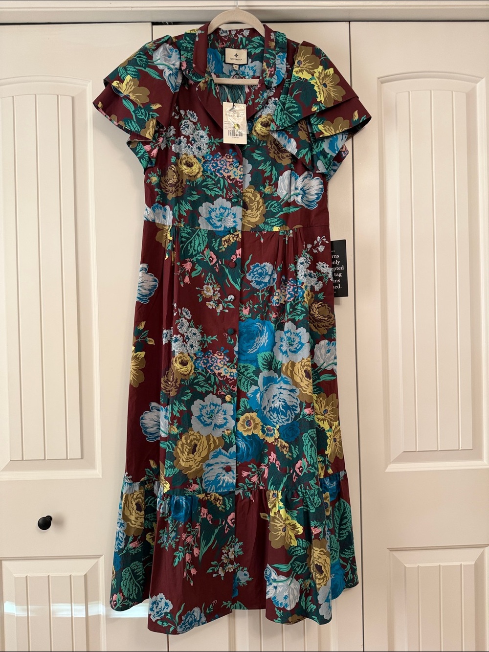 Tuckernuck Burgundy Floral Midi Delaney Dress NWT